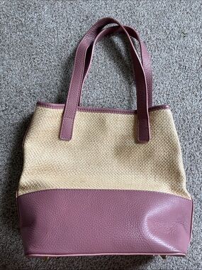 Valentina Fiore Italian Women’s Two-Tone Straw & Leather Tote Bag in Mauve